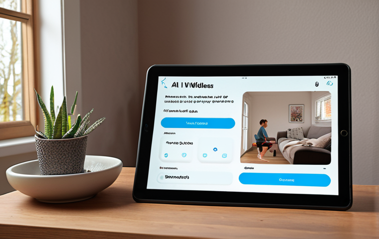 **AI Wellness Companion:** A friendly, approachable AI interface displayed on a tablet, offering personalized mindfulness exercises in a cozy, modern Dutch home. (Emphasizes mental health support)